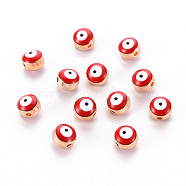 Alloy Enamel Beads, Evil Eye, Red, 8x6~7mm, Hole: 1mm(ENAM-WH0047-14K-8mm)