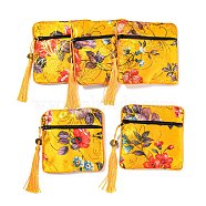 Chinese Style Floral Cloth Jewelry Storage Zipper Pouches, Square Jewelry Gift Case with Tassel, for Bracelets, Earrings, Rings, Random Pattern, Gold, 115x115x7mm(AJEW-D063-01J)