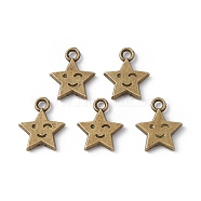 Alloy Charms, Star with Smiling Face Charm, Antique Bronze, 14x12x2.5mm, Hole: 1.8mm(PALLOY-B010-01AB)