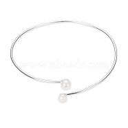 SHEGRACE Cute Rhodium Plated 925 Sterling Silver Cuff Bangle, with Shell Pearls, Platinum, 185mm(JB61A)