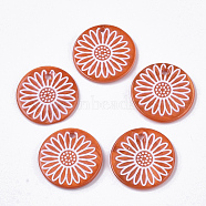 Spray Paint Freshwater Shell Pendants, Printed, Flat Round with Daisy Flower, Orange Red, 19.5~20.5x2~3mm, Hole: 1.4~1.8mm(SHEL-N026-06A-03)