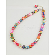 Handmade Polymer Clay Beaded Necklaces, with Brass Lobster Claw Clasps and Tiger Tail, Colorful, 460mm(NJEW-JN00189-02)