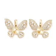 Brass Clear Cubic Zirconia Peg Bails, Butterfly, Real 18K Gold Plated, 19.5x24x6mm, Hole: 5.2x3.5mm(KK-P271-13G)