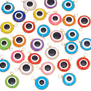 30Pcs Transparent Evil Eye Resin Pendants, with Light Gold Tone Copper Wire Wrapped, Mixed Color, Flat Round Charm, Mixed Color, 28.5~29x21.5~22.5x9mm, Hole: 4~4.5mm(FIND-AR0003-04)