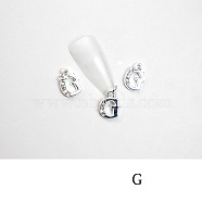 Alloy Rhinestone Cabochons, Nail Art Decoration Accessories, with Jump Ring, Letter, Platinum, Letter.G, 11~14x5~12mm(MRMJ-T056-93P-G)