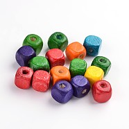 Natural Wood Beads, Cube, Mixed Color, Lead Free, Dyed, 10mm, about 2200pcs/1000g, hole: about 3.5mm(YTB027)