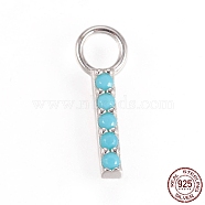 925 Sterling Silver Pendants, with Micro Pave Cubic Zirconia, Rectangle/Bar, Silver, Light Sky Blue, 10.5x1.5x1.5mm, Hole: 2.5mm(STER-D033-02E-P)