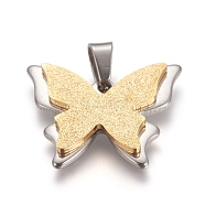 304 Stainless Steel Pendants, Textured, Butterfly, Golden & Stainless Steel Color, 19x23x3mm, Hole: 5x4mm(X-STAS-I131-13GP)