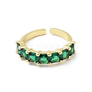 Green Cubic Zirconia Open Cuff Rings, Rack Plating Brass Jewelry for Women, Cadmium Free & Lead Free, Real 18K Gold Plated, 2~5.3mm, Inner Diameter: 17.1mm(RJEW-G262-05G)