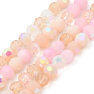 Electroplate Glass Beads Strands, Faceted(32 Facets), Half AB Color Plated, Round, Pink, 6x5mm, Hole: 1.4mm, about 100pcs/strand, 20.87''(53cm)(EGLA-P048-A06)