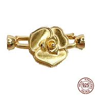 925 Sterling Silver Fold Over Clasps, Flower, Real 18K Gold Plated, 32mm, Hole: 4mm(STER-P054-02G)