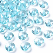 Transparent Acrylic Beads, Flat Round, Medium Turquoise, 14x7mm, Hole: 2mm, about 615pcs/500g(MACR-S373-110-B03)