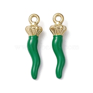 Ion Plating(IP) 304 Stainless Steel Pendants, with Enamel, Real 18K Gold Plated, Horn of Plenty/Italian Horn Cornicello Charms, Green, 30x7.5x7mm, Hole: 2mm(STAS-K277-06D-02)