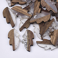 Transparent Resin & Wood Cabochons, with Silver Foil, Leaf, Silver, 31.5x16x3mm(RESI-Q210-015A-A02)