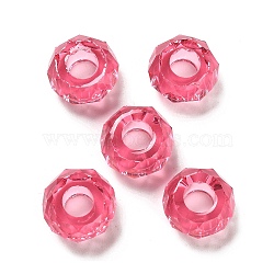 Transparent Resin European Beads, Large Hole Beads, Faceted, Rondelle, Cerise, 13.5x8mm, Hole: 5.5mm(RESI-B020-05F)