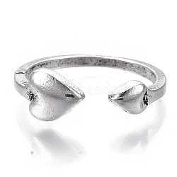 Tibetan Style Alloy Cuff Finger Rings, Heart, Antique Silver, Size 8, 18mm(RJEW-T009-05AS)