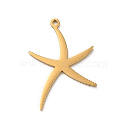 304 Stainless Steel Pendants, Laser Cut, Starfish Charm, Real 18K Gold Plated, 29x20x1mm, Hole: 1.5mm(STAS-O005-02G)