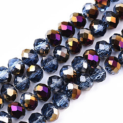 Electroplate Transparent Glass Beads Strands, Half Purple Plated, Faceted Rondelle, Cornflower Blue, 6x5mm, Hole: 1mm, about 85~88pcs/strand, 16.1~16.5 inch(41~42cm)(EGLA-A034-T6mm-F24)