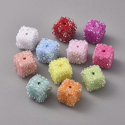 Resin Beads, with Crystal Rhinestone, Imitation Candy Food Style, Cube, Mixed Color, 10~11x10~11x10~11mm, Hole: 1.5~1.8mm(ZIRC-I029-5)