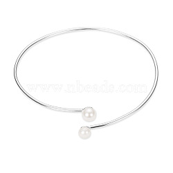 SHEGRACE Cute Rhodium Plated 925 Sterling Silver Cuff Bangle, with Shell Pearls, Platinum, 185mm(JB61A)