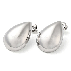 304 Stainless Steel Teardrop Stud Earrings, Stainless Steel Color, 25x18mm(EJEW-Z022-13P)