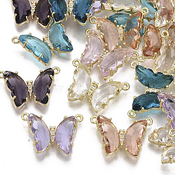 Eco-Friendly Alloy Links connectors, with Glass and Clear Cubic Zirconia, Butterfly, Nickel Free, Light Gold, Mixed Color, 16x24x6mm, Hole: 1.2mm(GLAA-N034-KC-NF)
