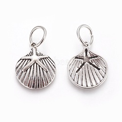Tibetan Style Alloy Pendants, Shell with Starfish/Sea Stars, Antique Silver, 21.5x18x2.5mm, Hole: 7mm(PALLOY-F224-02AS-05)