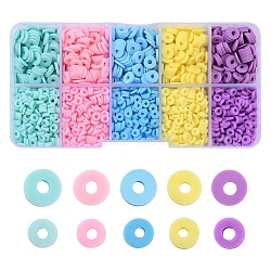 70G 5 Colors 2 Style Handmade Polymer Clay Beads, Disc/Flat Round, Heishi Beads, Mixed Color, 4~6x1mm, Hole: 1~2mm, 7g/colors(CLAY-YW0001-50)