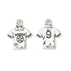 Alloy T-Shirt Pendants, Sports Charms, FootBall/Soccer Ball Jersey Charms, Lead Free and Cadmium Free, Antique Silver, about 18.5mm long, 15mm wide, 2mm thick, hole: 2mm(X-EA8750Y)