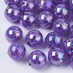 AB Color Transparent Crackle Round Acrylic Beads, Dark Violet, 20mm, Hole: 2.5mm, about 108pcs/500g(CACR-S006-05)
