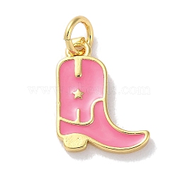 Rack Plated Brass Enamel Charms, with Jump Ring, Long-Lasting Plated, Lead Free & Cadmium Free, Real 18K Gold Plated, Cowboy Boot Charm, Pearl Pink, 14x11x1.5mm, Hole: 3.4mm(KK-Z039-01B)