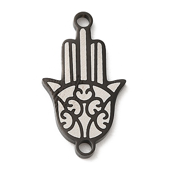 304 Stainless Steel Connector Charms, Religion Hamsa Hand Links, Electrophoresis Black, 22x12x1.5mm, Hole: 1.6mm