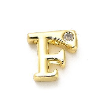 Rack Plating Brass Cubic Zirconia Beads, Long-Lasting Plated, Lead Free & Cadmium Free, Alphabet, Letter F, 12x12.5x4.8mm, Hole: 2.7mm
