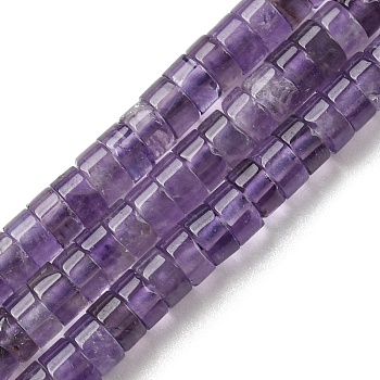 Natural Amethyst Beads Strands, Flat Round/Disc, Heishi Beads, 4x1.8~2mm, Hole: 0.8mm, about 203pcs/strand, 15.35~15.43 inch(39~39.2cm)