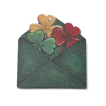 Saint Patrick's Day Opaque Printed Acrylic Pendants, Envelope, 39.5x35x2mm, Hole: 2mm