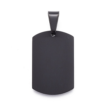 201 Stainless Steel Stamping Blank Tag Pendants, Rectangle, Gunmetal, 28x18x1.5mm, Hole: 5.5x9.5mm