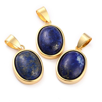 Natural Lapis Lazuli Pendants, with Golden Brass Findings, Oval, 21.5x14x6mm, Hole: 7x4mm