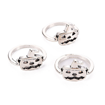 Alloy Finger Rings, Cadmium Free & Lead Free, for Halloween, Pumpkin Jack-O'-Lantern, Antique Silver, US Size 7 3/4(17.9mm)