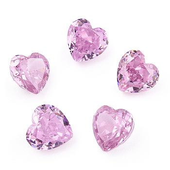 Glass Rhinestone Cabochons, Pointed Back, Heart, Light Rose, 8x8x5mm