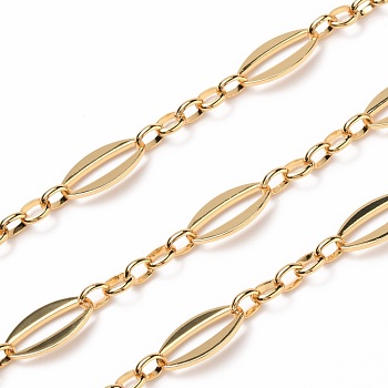Brass Link Chains, with Spool, Unwelded, Real 18K Gold Plated, Oval: 24x12x1.5mm, Link: 8.5x6.5x2mm, about 16.4 Feet(5m)/roll