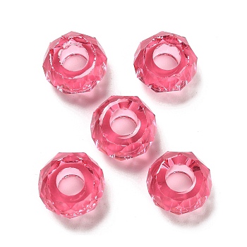 Transparent Resin European Beads, Large Hole Beads, Faceted, Rondelle, Cerise, 13.5x8mm, Hole: 5.5mm