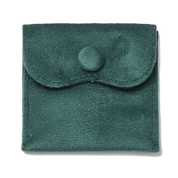 Velvet Jewelry Pouches, Jewelry Gift Bags with Snap Button, for Ring Necklace Earring Bracelet Storage, Square, Dark Cyan, 7x6.9x0.2cm