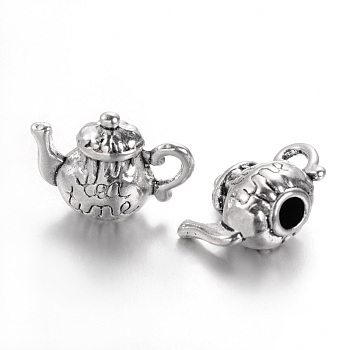 Tibetan Style Alloy Charms, Teapot, Cadmium Free & Lead Free, Antique Silver, 13x15x8mm, Hole: 2mm