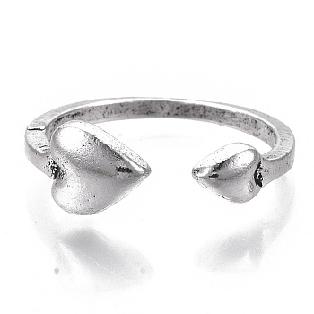 Tibetan Style Alloy Cuff Finger Rings, Heart, Antique Silver, Size 8, 18mm
