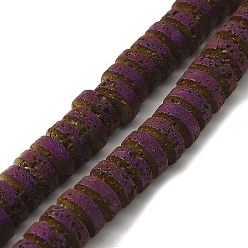 Electroplated Natural Lava Rock Beads Strands, Flat Round/Disc, Heishi Beads, Purple Plated, 7x3mm, Hole: 3mm, about 123pcs/strand, 16.14''(41cm)