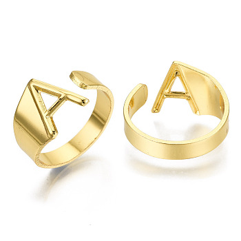 Alloy Cuff Finger Rings, Cadmium Free & Nickel Free & Lead Free, Alphabet, Golden, Letter.A, US Size 8(18.1mm)