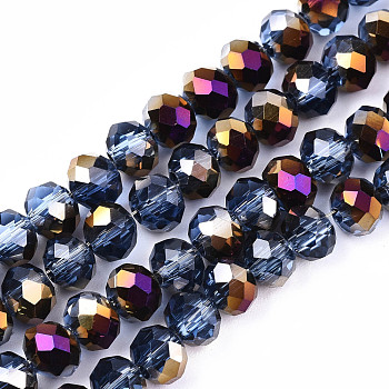 Electroplate Transparent Glass Beads Strands, Half Purple Plated, Faceted Rondelle, Cornflower Blue, 6x5mm, Hole: 1mm, about 85~88pcs/strand, 16.1~16.5 inch(41~42cm)