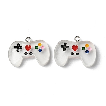 Luminous Transparent Resin Pendants, Game Controller Charms, with Platinum Plated Zinc Alloy Loops, Clear, 20x27.5x5.5mm, Hole: 1.8mm