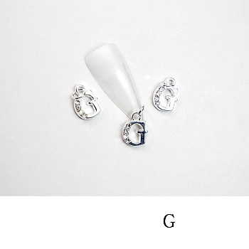 Alloy Rhinestone Cabochons, Nail Art Decoration Accessories, with Jump Ring, Letter, Platinum, Letter.G, 11~14x5~12mm