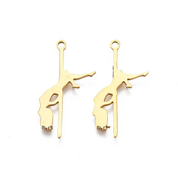 201 Stainless Steel Pendants, Dancer, Real 18K Gold Plated, 25x13.5x1mm, Hole: 1.5mm